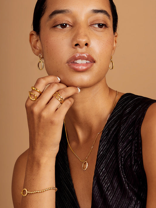 Pavé Oval Link Drop Earring