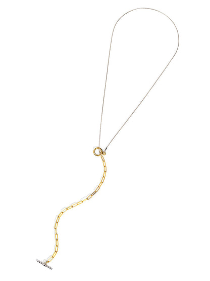 Two-Tone Mixed Chain Lariat Necklace