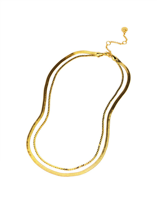 Layered Herringbone Short Necklace