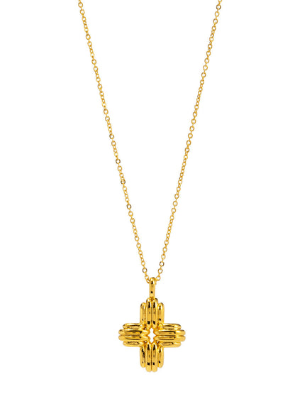 Ridged Cross Pendant Necklace