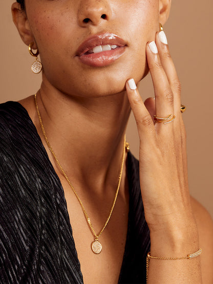 Pave Disc Pendant Short Necklace