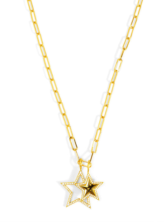 Layered Pavé Star Pendant Necklace