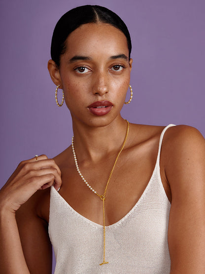 Asymmetrical Pearl and Chain Toggle Necklace