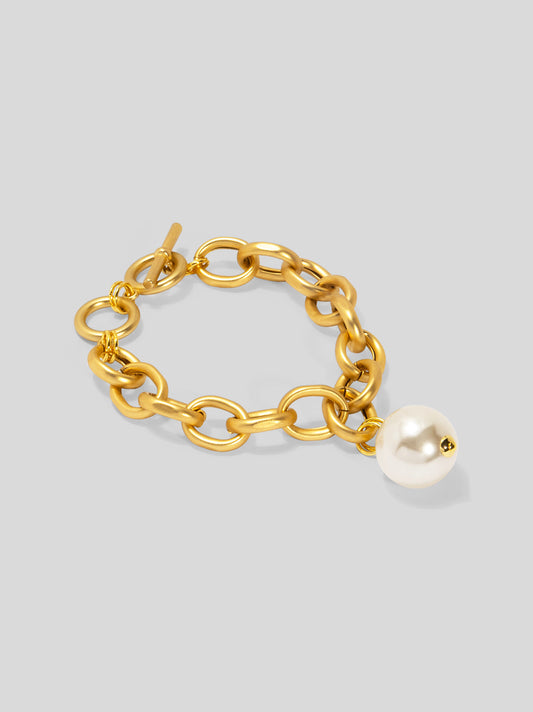 Oval Link Pearl Charm Bracelet