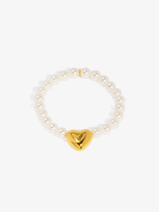 Heart Charm Pearl Stretch Bracelet