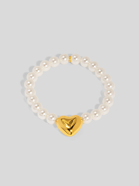 Heart Charm Pearl Stretch Bracelet