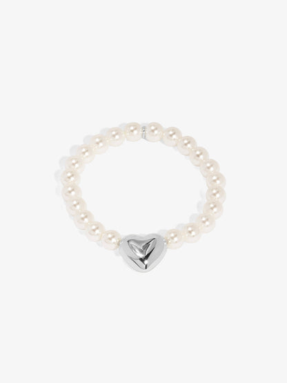 Heart Charm Pearl Stretch Bracelet