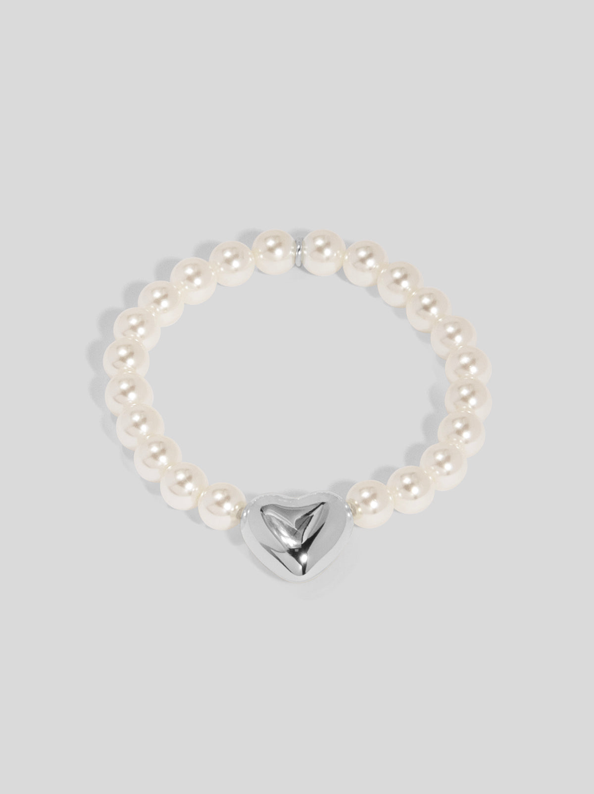 Heart Charm Pearl Stretch Bracelet