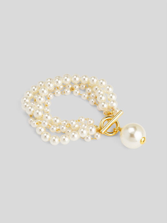 Multistrand Pearl Charm Toggle Bracelet