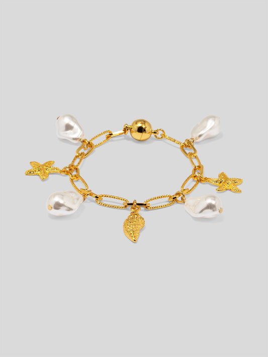 Baroque Pearl and Sea Charm Magnet Bracelet