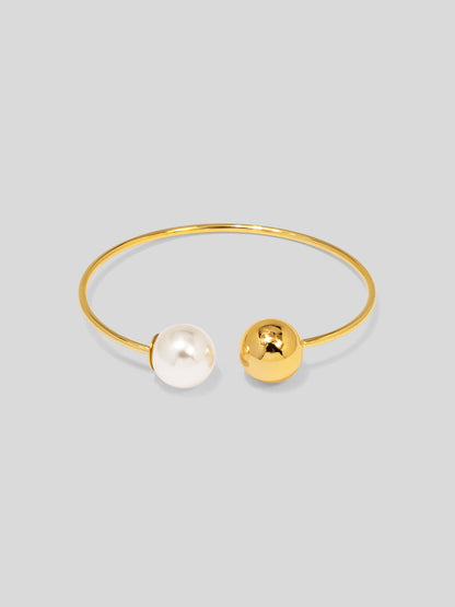 Pearl and Gold Bead Cuff Bracelet