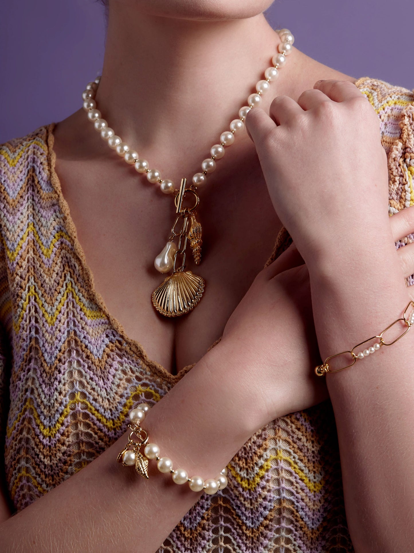 Pearl and Gold Bead Cuff bracelet