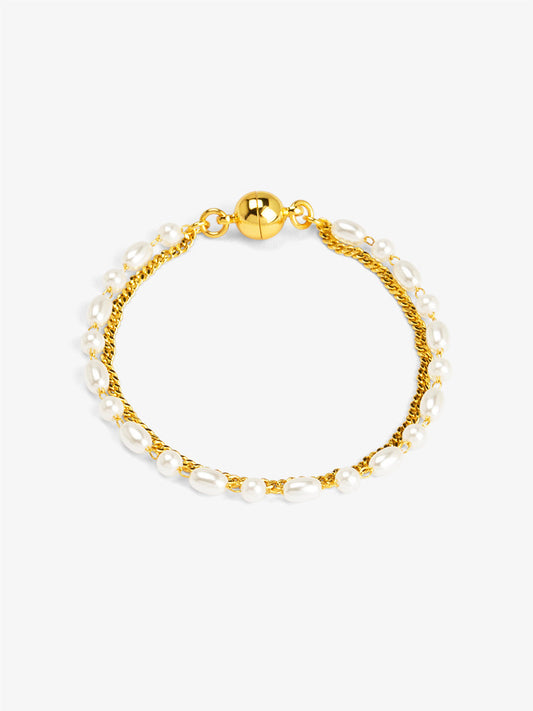 Chain and Pearl Layered Magnet Bracelet