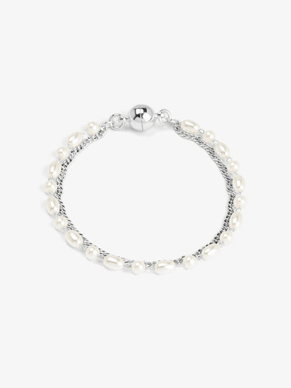 Chain and Pearl Layered Magnet Bracelet