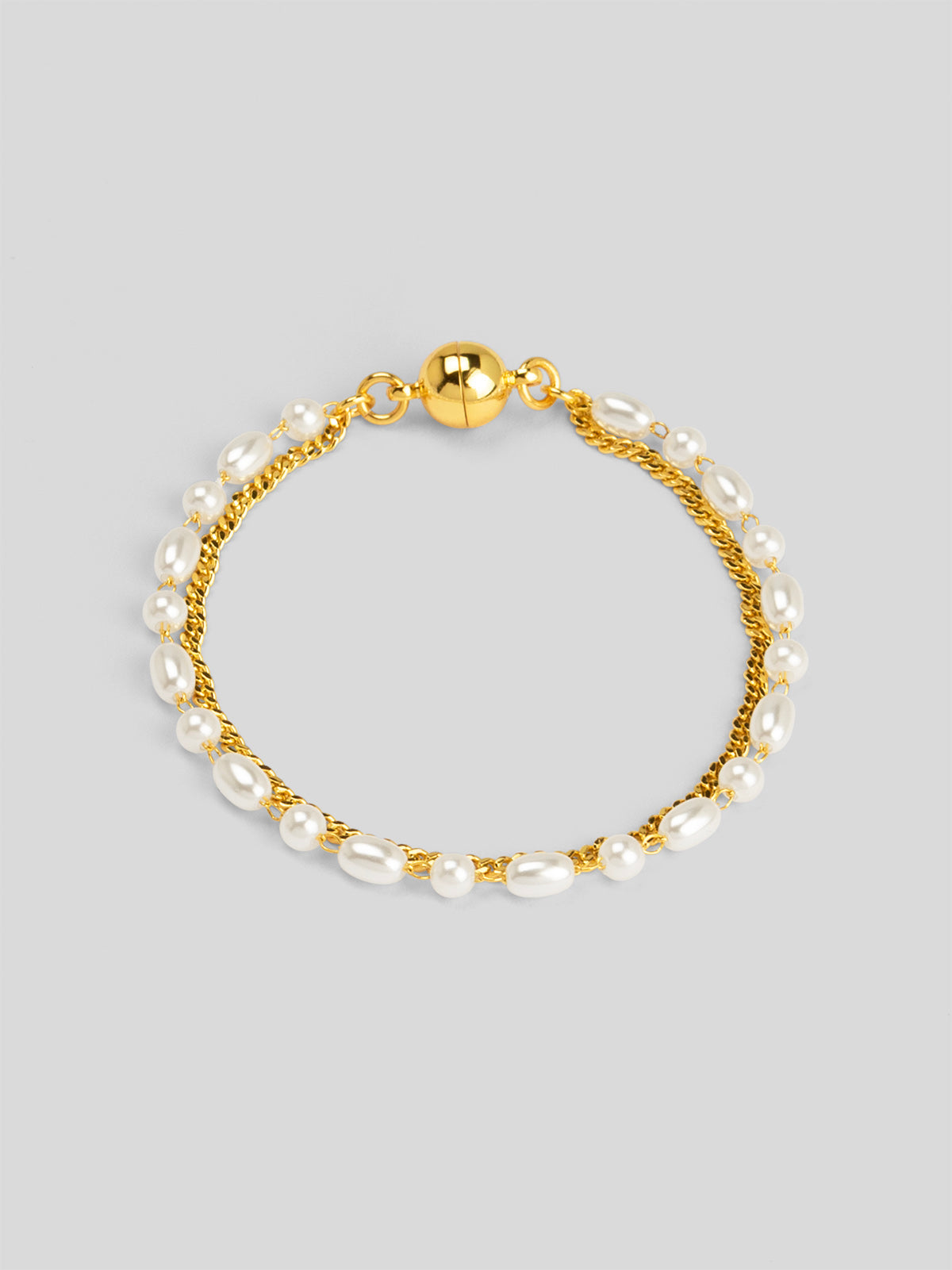 Chain and Pearl Layered Magnet Bracelet