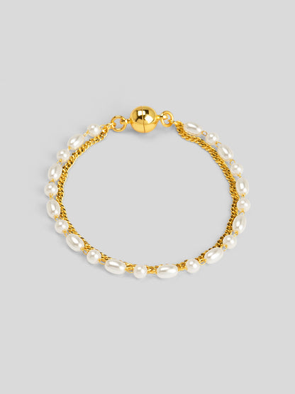 Chain and Pearl Layered Magnet Bracelet