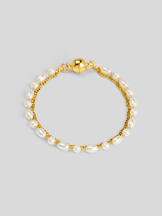 Chain and Pearl Layered Magnet Bracelet