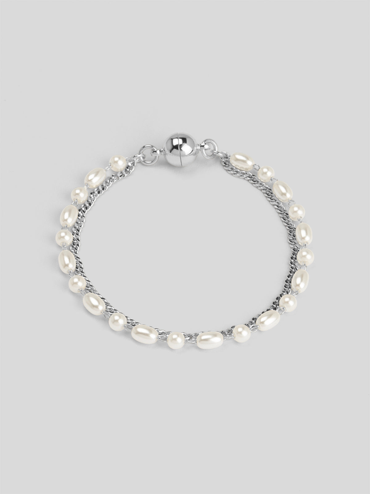 Chain and Pearl Layered Magnet Bracelet