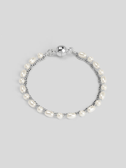 Chain and Pearl Layered Magnet Bracelet