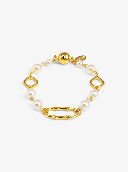Bamboo Link Pearl Magnet Bracelet