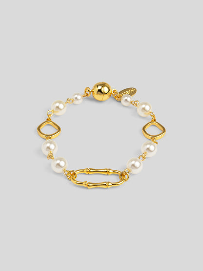 Bamboo Link Pearl Magnet Bracelet