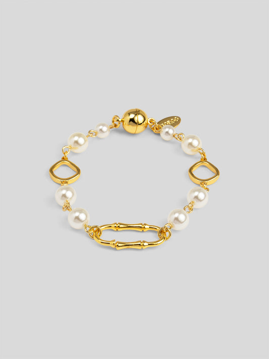 Bamboo Link Pearl Magnet Bracelet