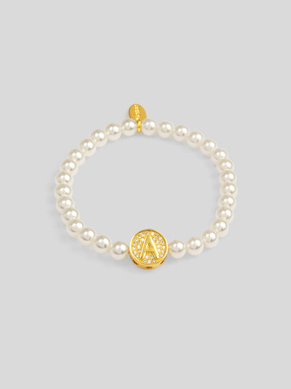 Pearl Initial Charm Stretch Bracelet