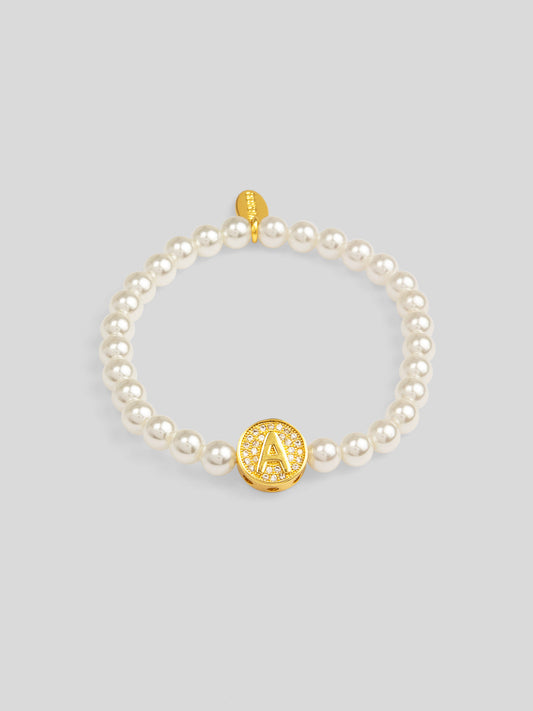 Pearl Initial Charm Stretch Bracelet