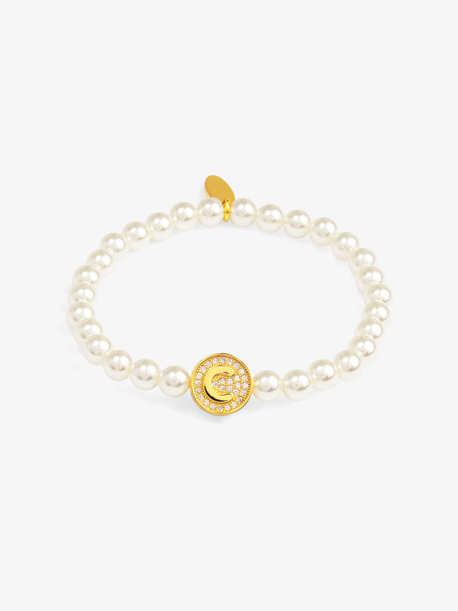 Pearl Initial Charm Stretch Bracelet