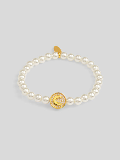 Pearl Initial Charm Stretch Bracelet