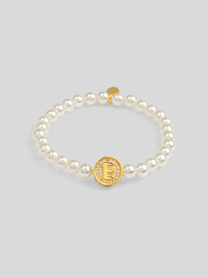 Pearl Initial Charm Stretch Bracelet