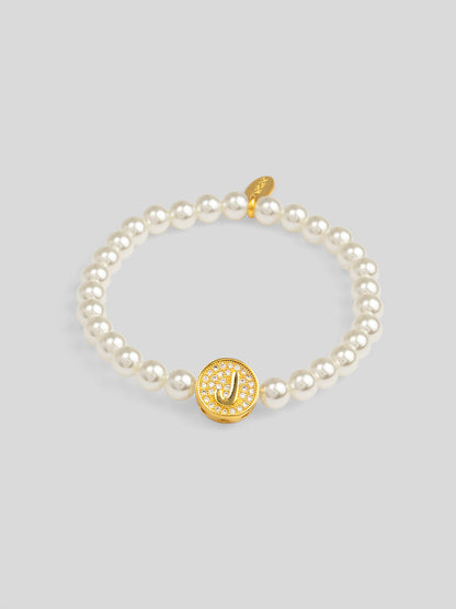 Pearl Initial Charm Stretch Bracelet