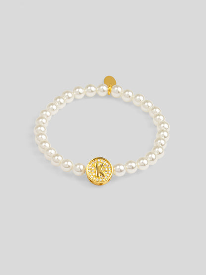 Pearl Initial Charm Stretch Bracelet