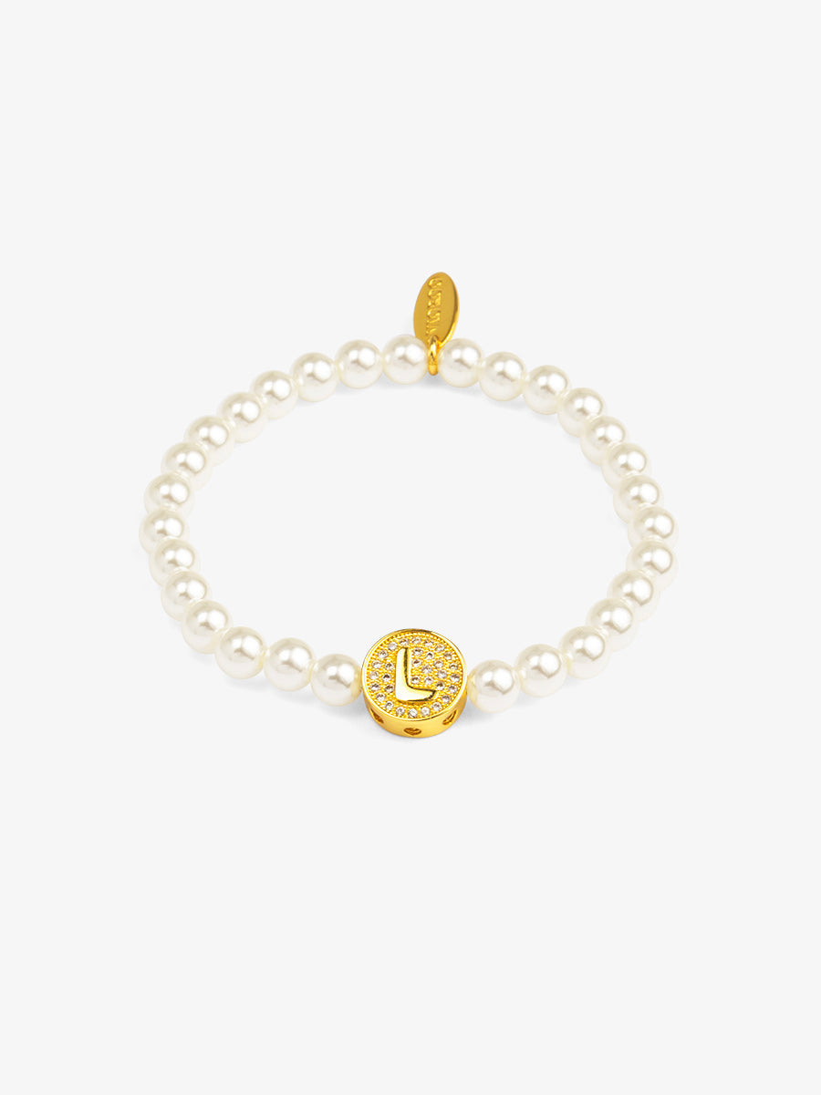 Pearl Initial Charm Stretch Bracelet