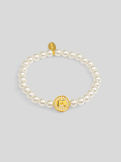 Pearl Initial Charm Stretch Bracelet