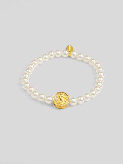 Pearl Initial Charm Stretch Bracelet