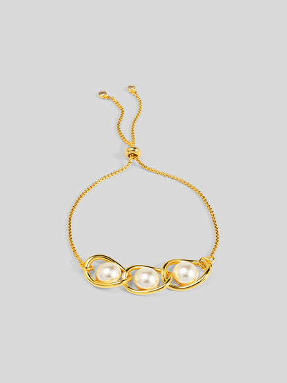 Twisted Orbit Pearl Slider Bracelet
