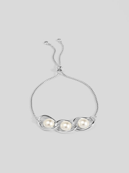 Twisted Orbit Pearl Slider Bracelet