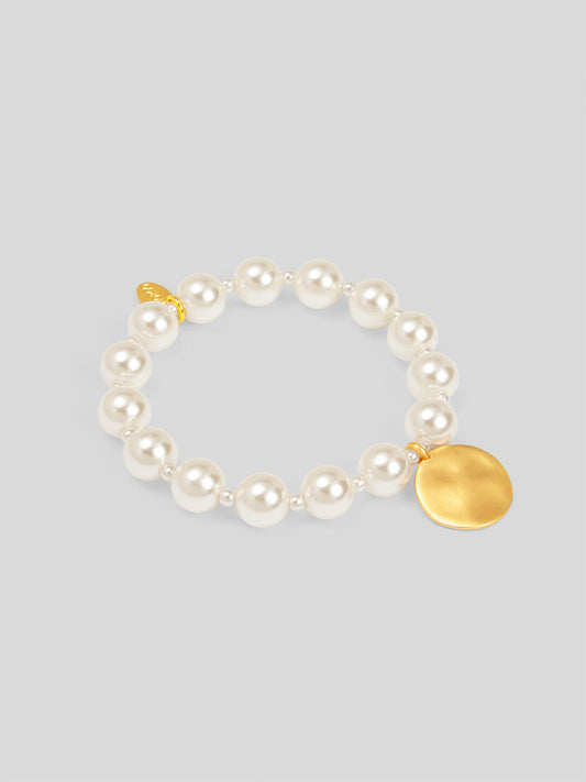 Matte Gold Hammered Disk Charm Bracelet
