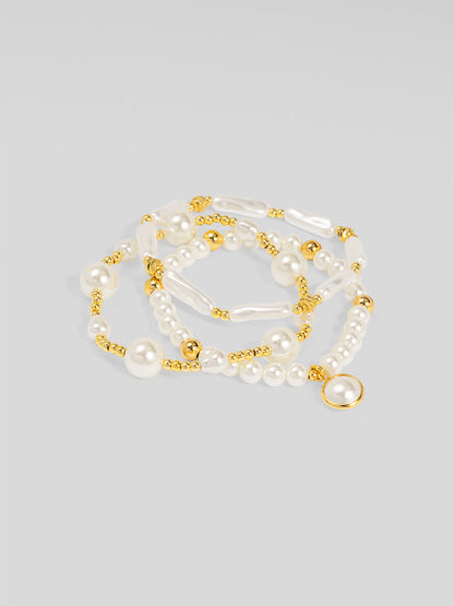 Golden Orbit Pearl Bracelet Set (Set of 3)