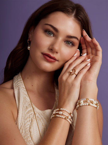 Golden Orbit Pearl Bracelet Set (Set of 3)