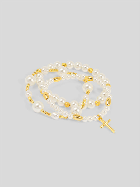 Crosslight Pearl Bracelet Set (Set of 3)