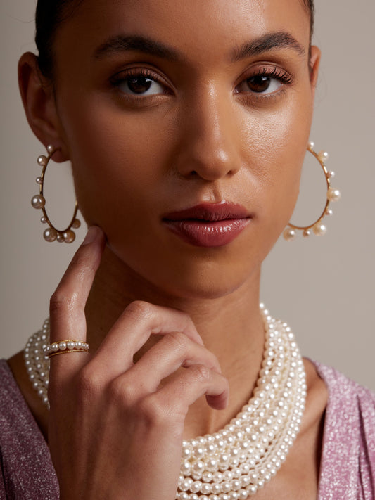 Decorative Pearl Hoop Earring