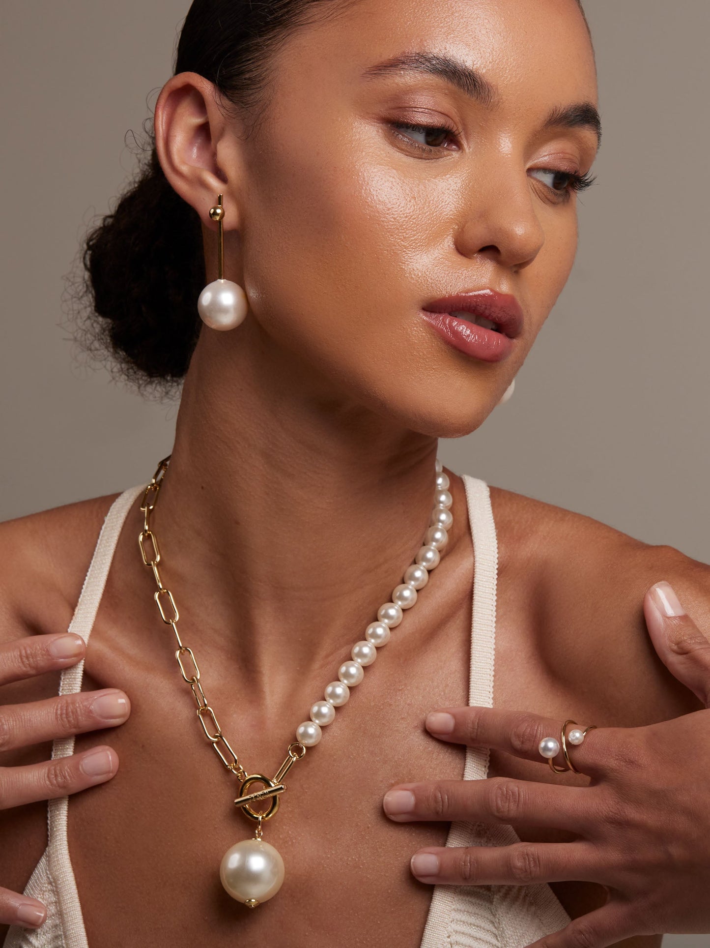 Gold Bead and Pearl Drop Earring