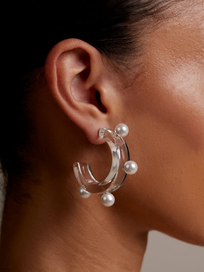 Clear Lucite Pearl Open Hoop Earring