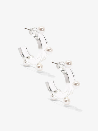 Clear Lucite Pearl Open Hoop Earring
