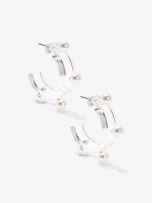 Clear Lucite Pearl Open Hoop Earring