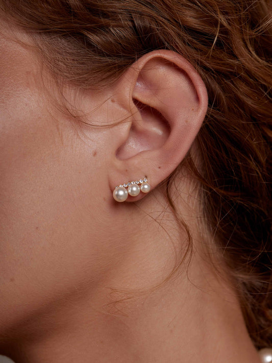 Graduated Pearl Crystal Stud Earring