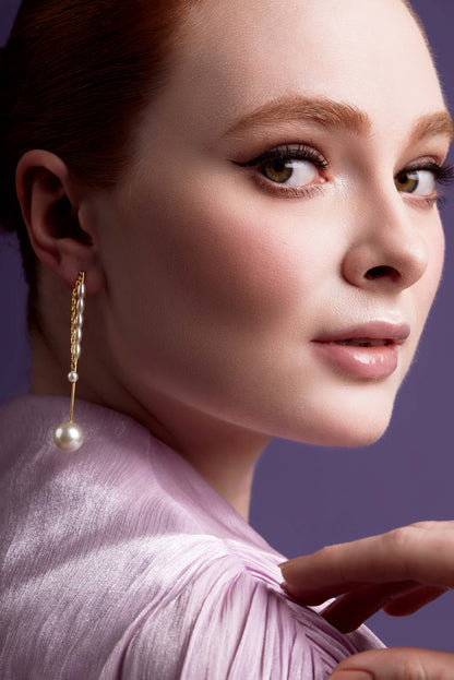 Vertical Bar Pearl Drop Earring