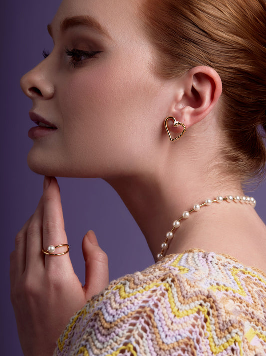 Braided Hollow Heart Pear Stud Earring